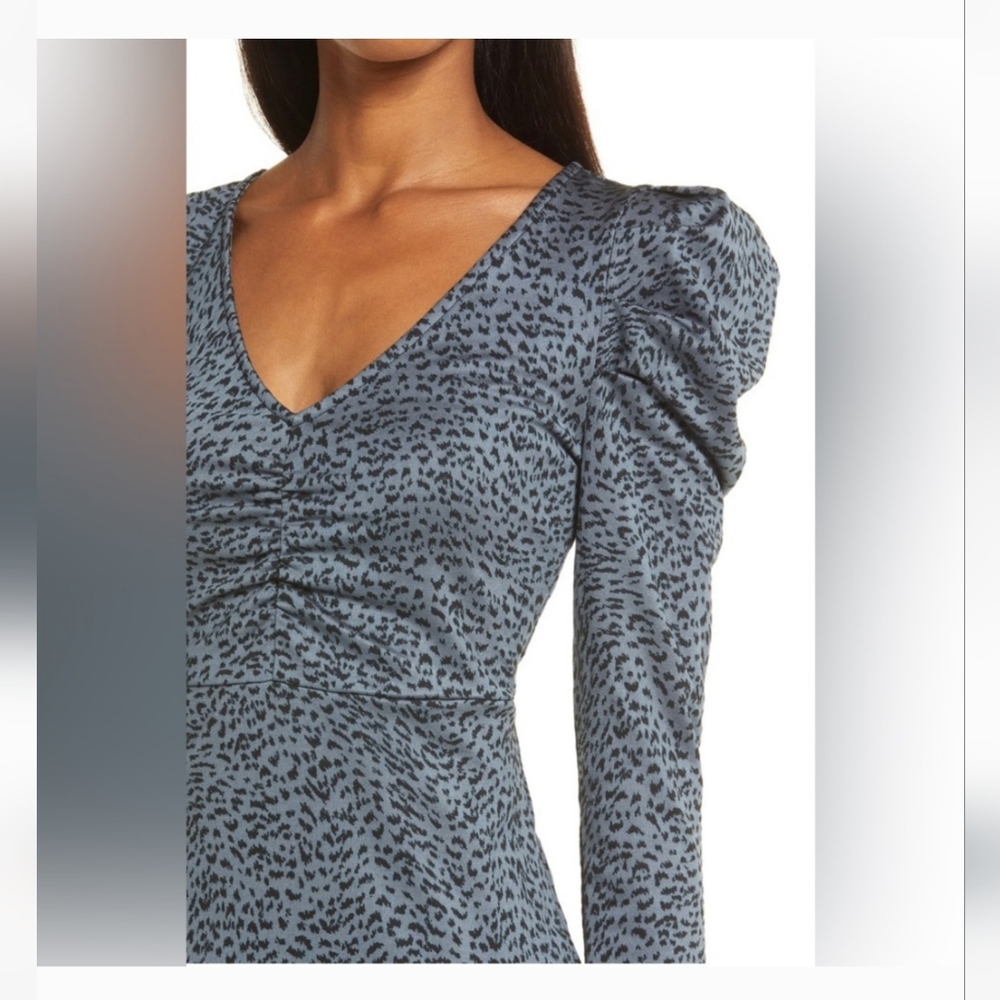 NEW Chelsea28 Teal and Black Puff Sleeve Diana Jaquard Mini Dress Size Medium - Picture 12 of 12